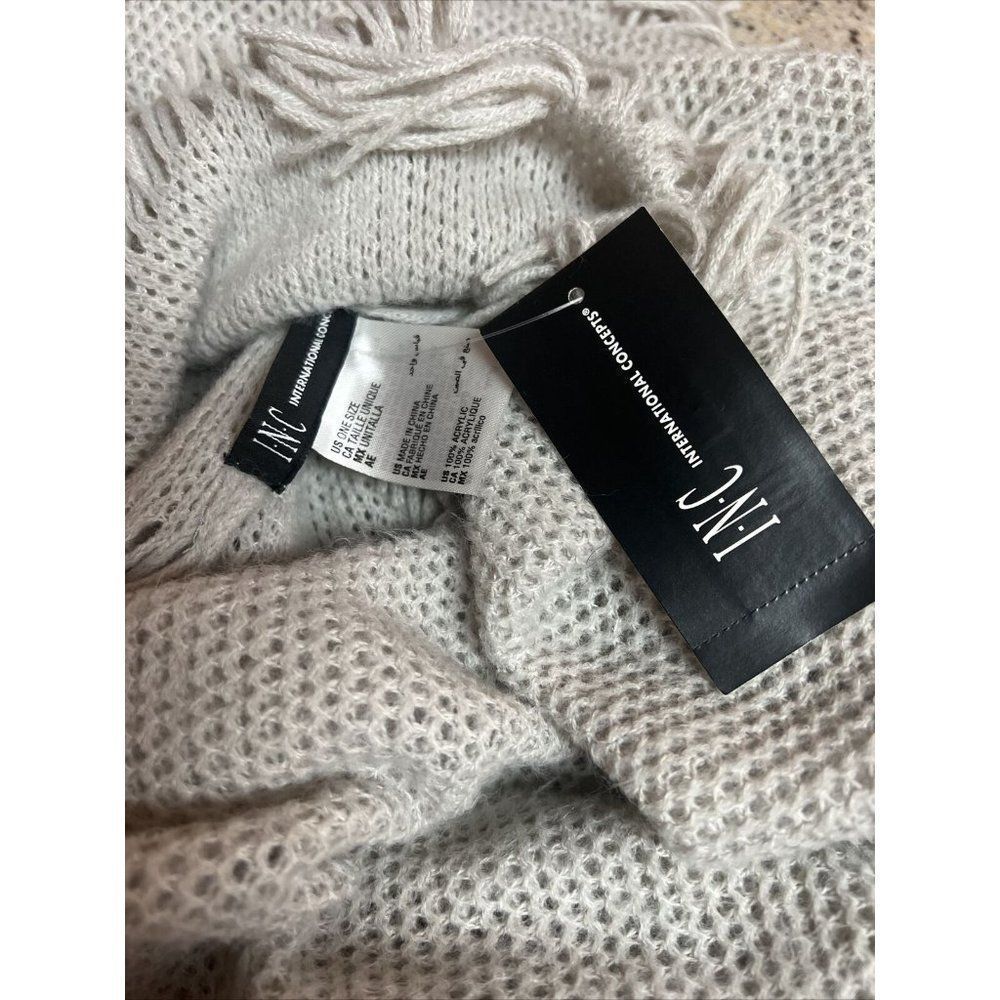 INC Womens Raschel Loop‎ Infinity Fringe Scarf Grey Soft Cozy One Size New Gray - Picture 4 of 4